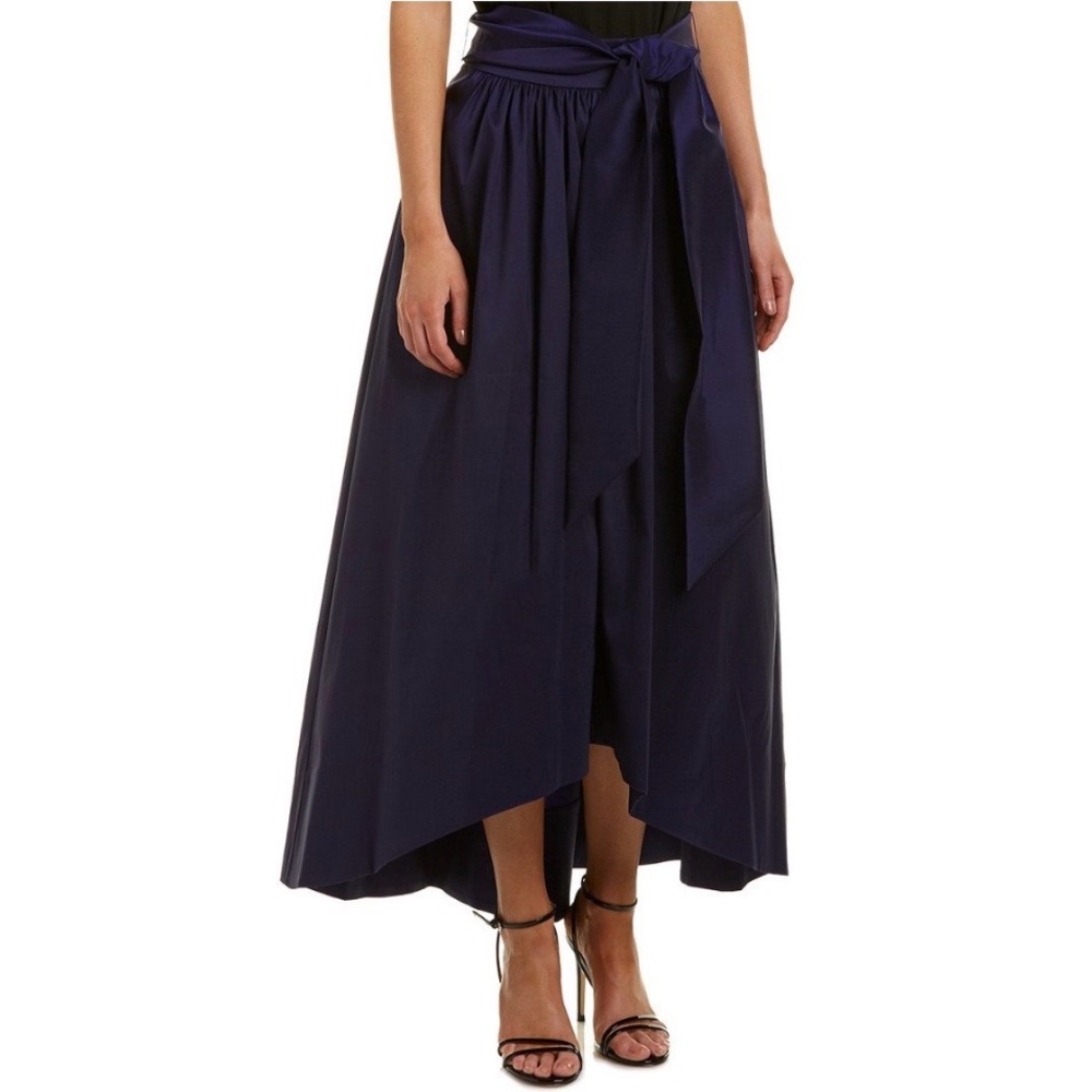 Eliza J Navy Blue Taffeta Ballroom High Low Midi Skirt Size 4 Excellent